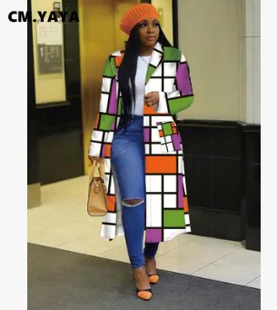 Женский Осенний клетчатый Тренч CM.YAYA с камуфляжным принтом облегающая уличная