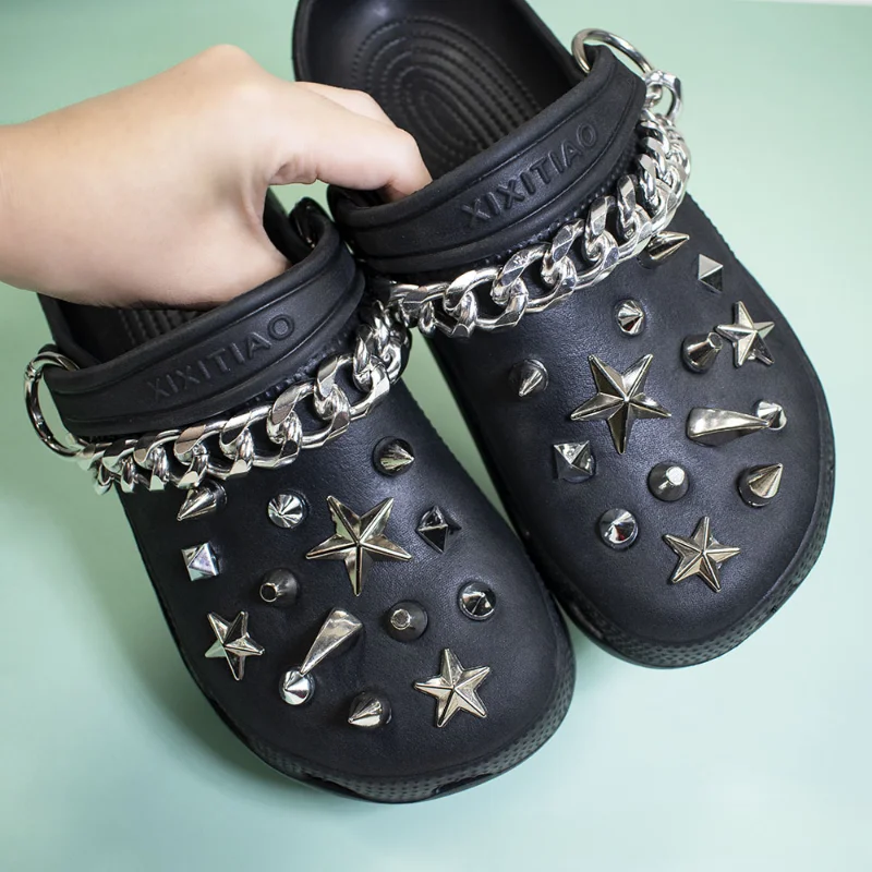 

Модные металлические подвески в стиле панк с заклепками для Croc, винтажные Подвески Croc, дизайнерские качественные аксессуары для обуви в сти...