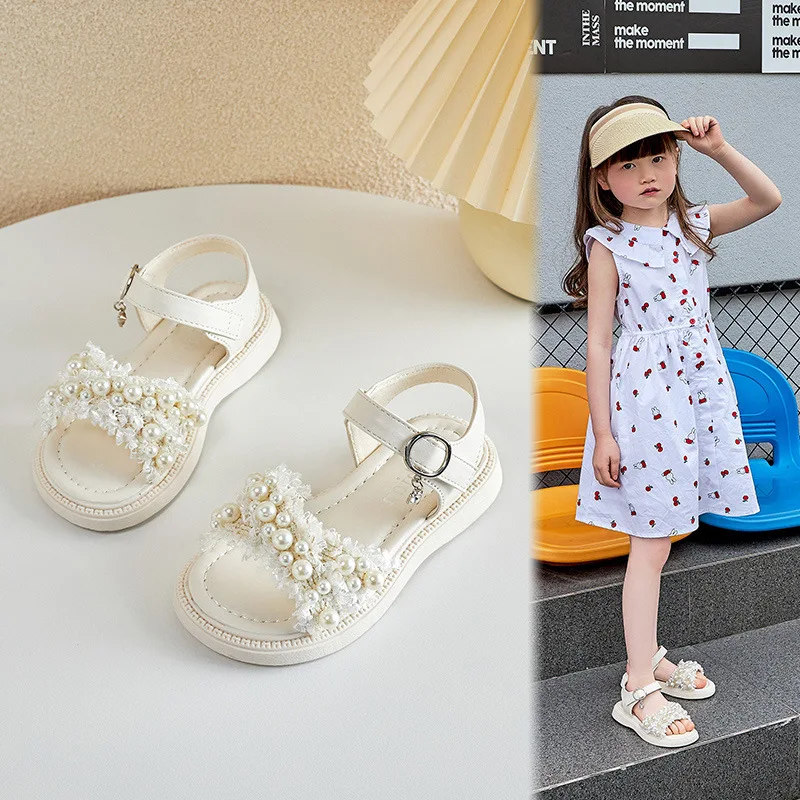 

Princess Pearal Decoration Summer Shoes Kid's Comfortable Sandals Sandy Beach Shoes Fashion Children S Size 21-36