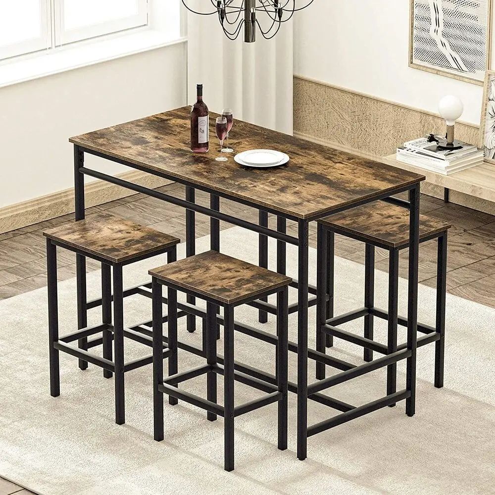

Dining Table Chair Combination Wooden Table and 4 Stools, Wooden Kitchen Dining Table Retro