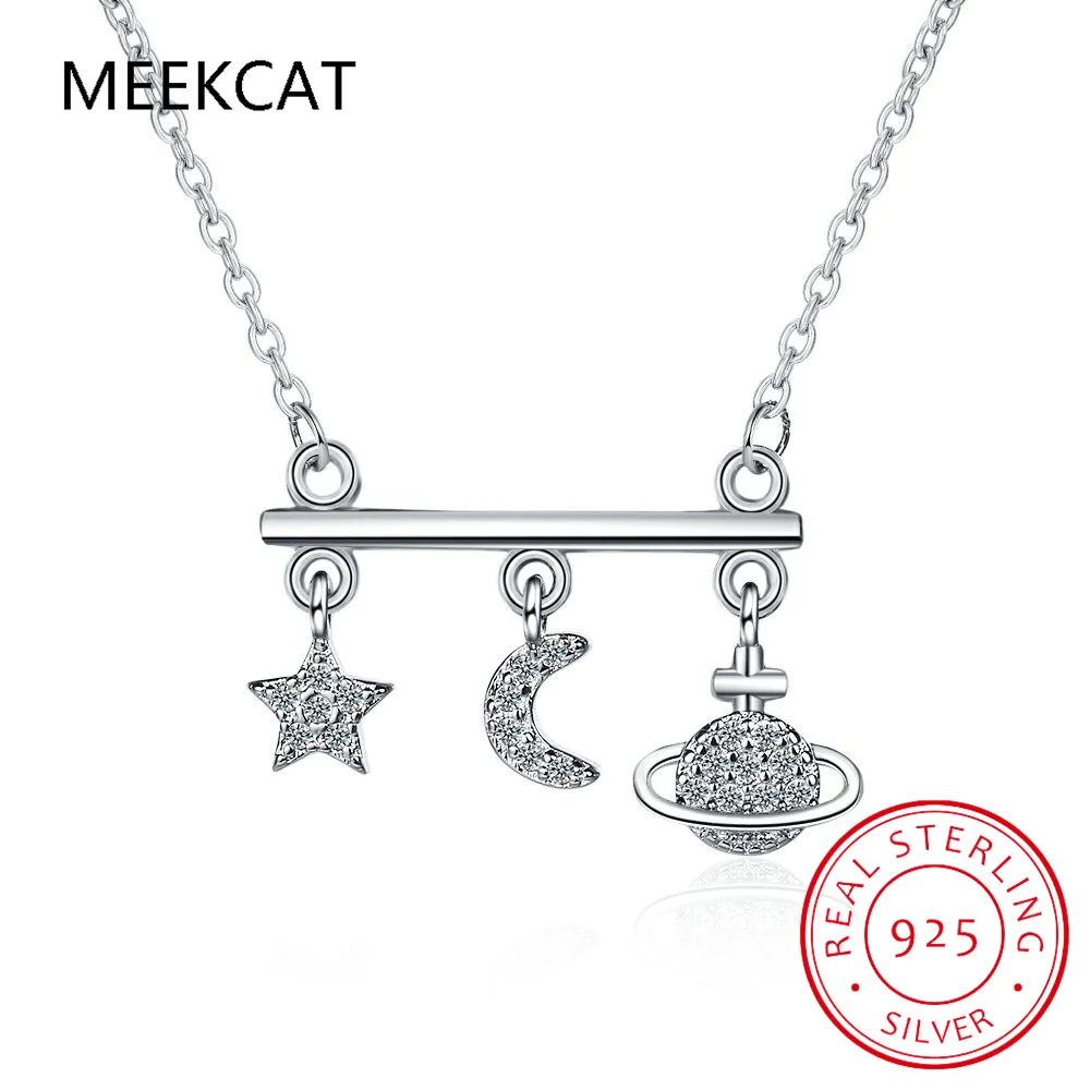 

925 Sterling Silver Starry Sky Pendant Necklace Star and Planet Choker Necklace for Women Gift Zircon Fine Jewelry BSN292
