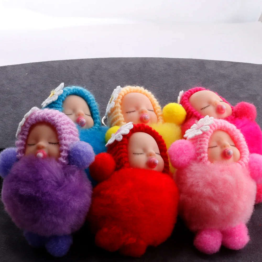 

Nipple Sleeping Baby Doll Keychain Flower Pompom Rabbit Fur Ball Key Chain Fluffy Car Keyring Porte Clef Bag Key Ring