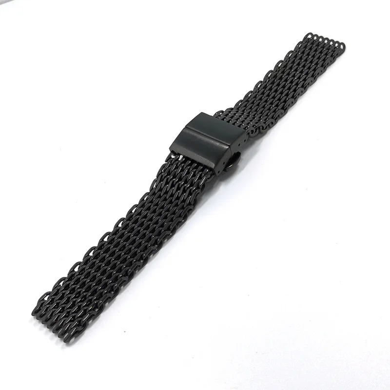 Silver Black18MM 20MM 22MM Stainless Steel Solid 1.2MM Thick Milan Mesh Woven Cool Shark Watch Strap