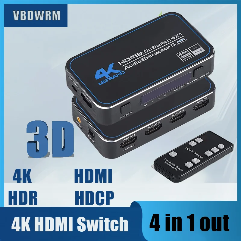 

4K HDMI Bi-direction Switch Splitter ARC Audio Extractor,4 in 1 Switch HDMI Audio Extractor Box hdmi to Toslink Audio Converter