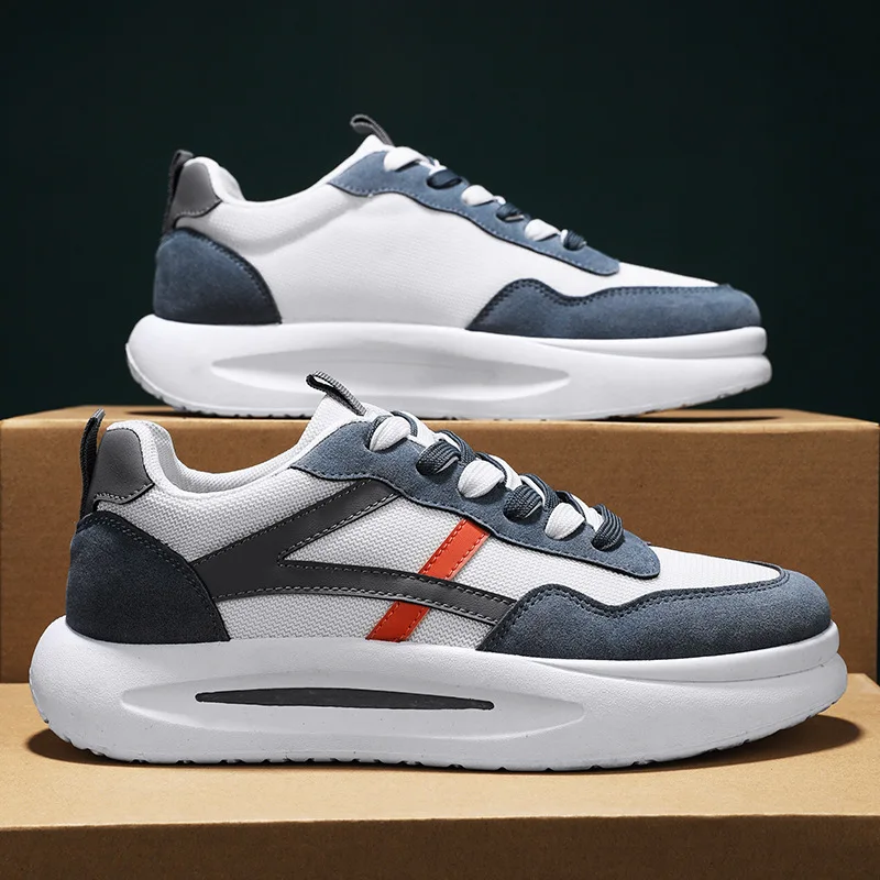 

2022 New Men's Shoes Platform Korean Style Clunky Sneakers Trendy All-Match Sneakers Striped Breathable Mesh Fashionable Shoes