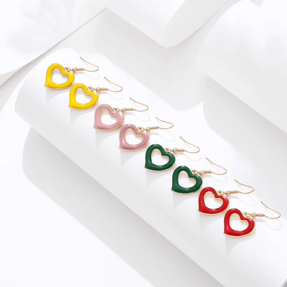 

New Classic Hollow Out Heart-Shape Drop Earrings for Women Girls Dripping Oil Elegant Earring Jewelry Gifts