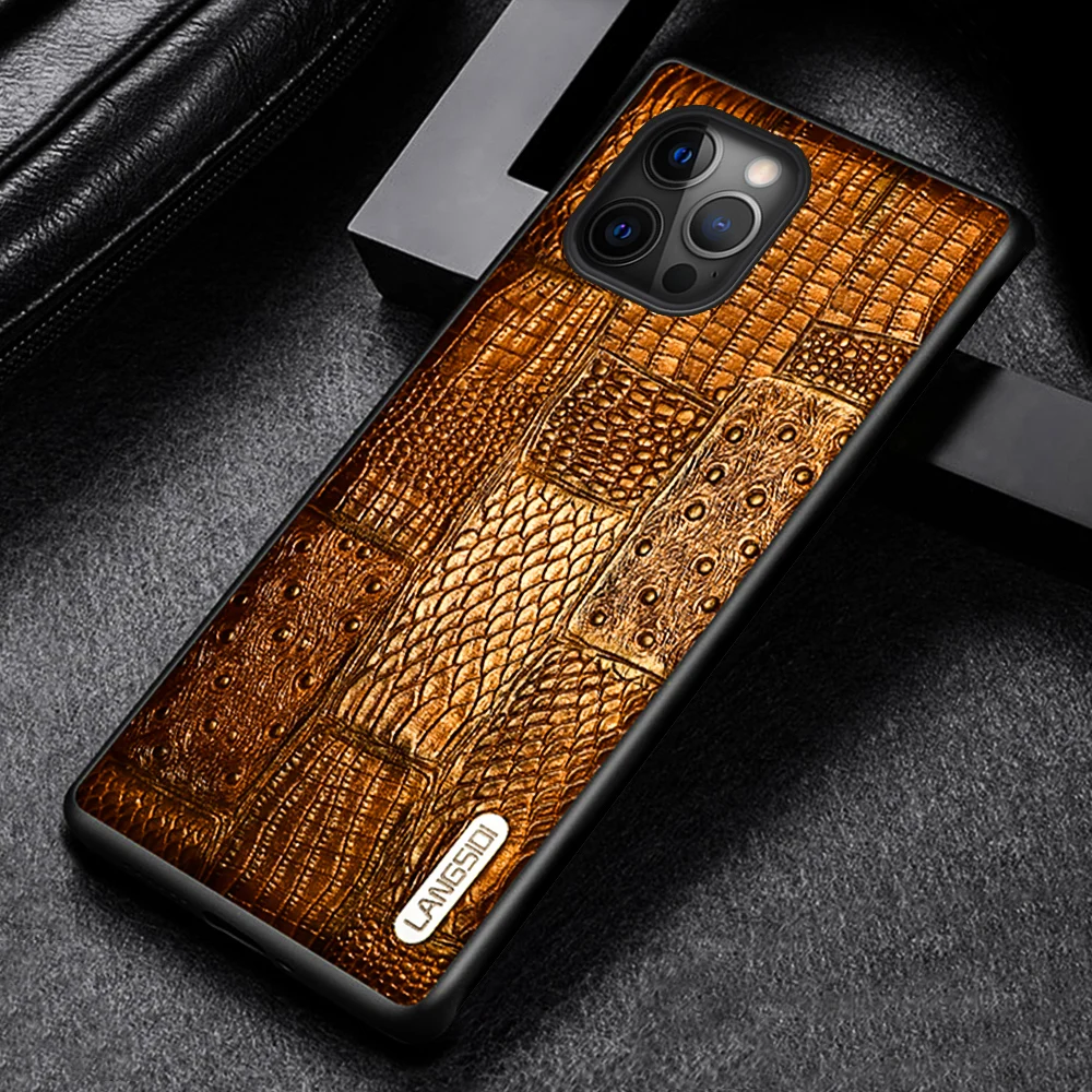 Langsidi Genuine Leather Case For Iphone 14 13 12 11 Pro Max Mini Shockproof Back Cover Fundas For Iphone Xr Xs Max Se 8 7 Plus