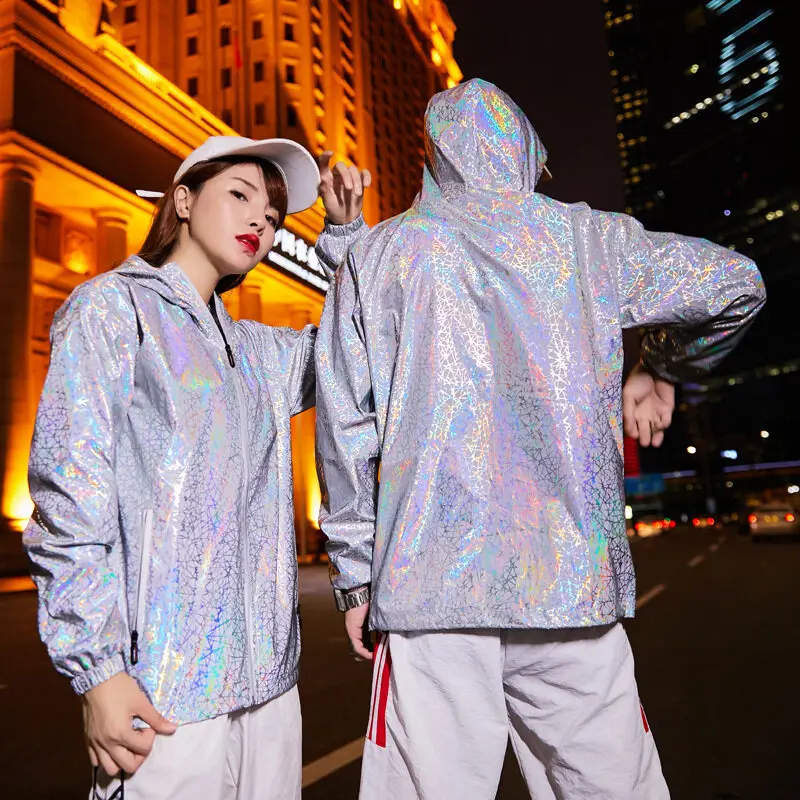 

Fashion Reflective Jacket Men waterproof jacket mens and women's Korean night fitness sports reflective coat lovers' casual coat