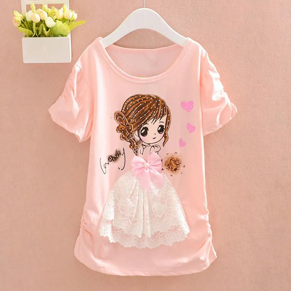

Decorative Attractive Cartoon Girl Print Tops Summer Clothing Daily Wear
