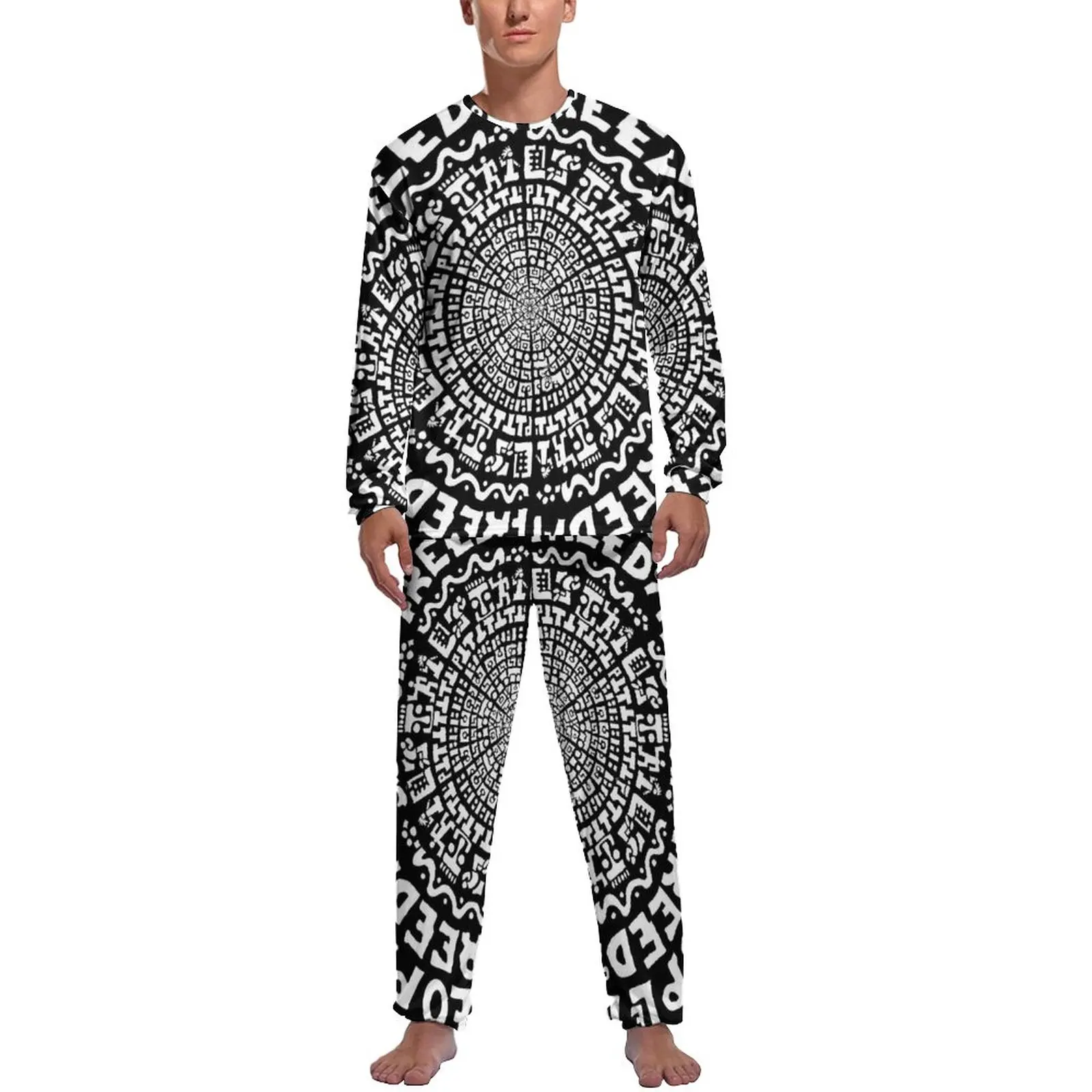 

White Letter Pajamas Spring Abstract Mandala Casual Sleepwear Man 2 Pieces Design Long Sleeve Cool Pajama Sets