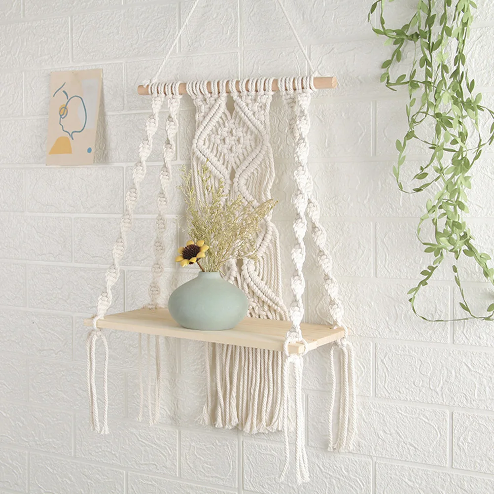 

Boho Macrame Wall Hanging Shelf Macrame Wall Decor Woven Tassel Tapestry Wall Shelf Handmade Cotton Rope Plant Holder Tapestry