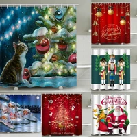 christmas decoration shower curtains with hooks curtain for bathroom bath cute cat xmas ball printing waterproof home decor