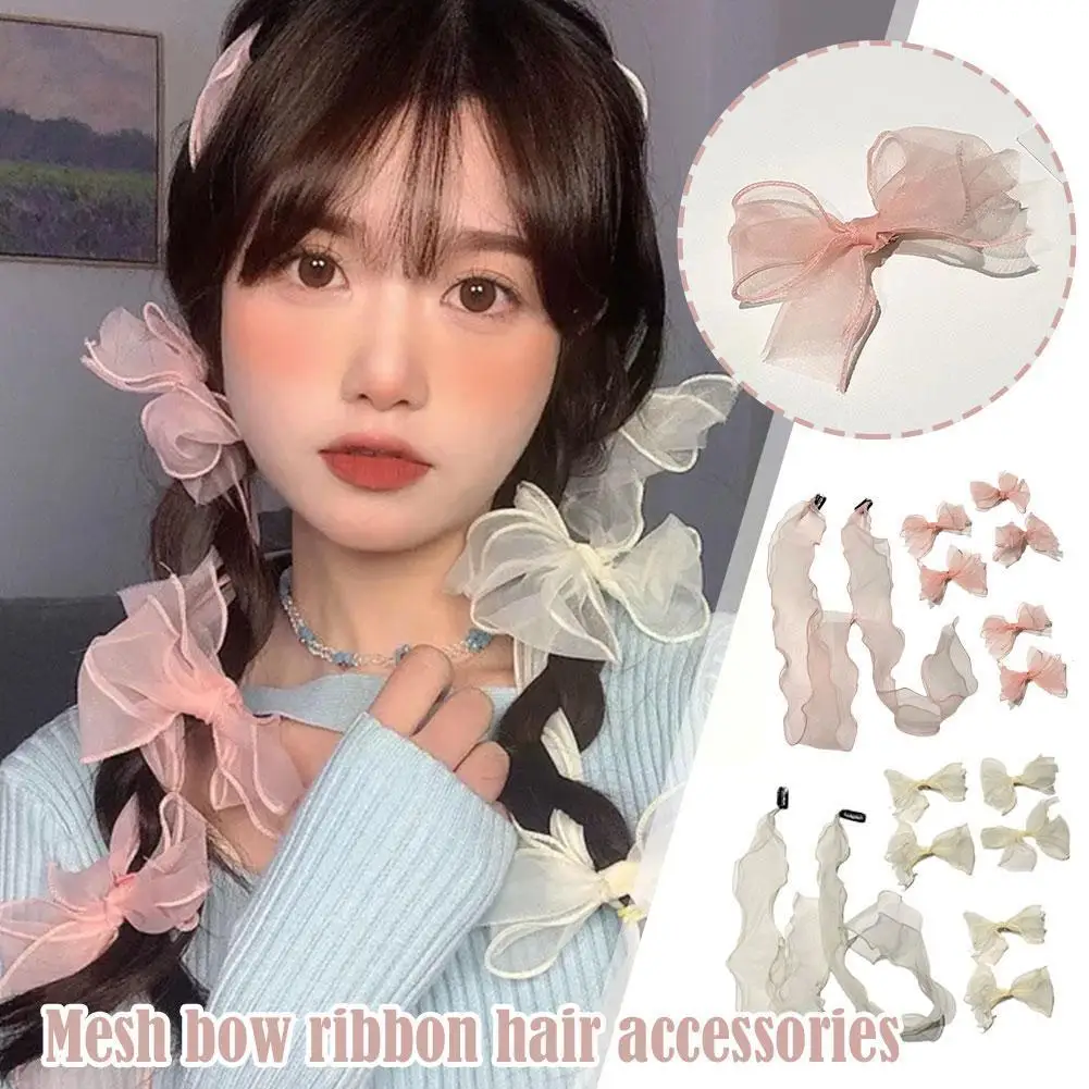 

Sweet Hairclips Mesh Hairband Female Pure Desire Super Hairpin Hair Braided Streamer Fairy Bow Headdress Accessories Hair K B4A6