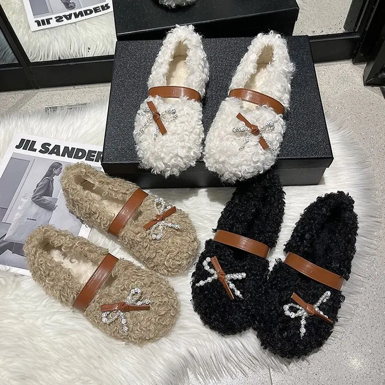 

Women Shoes Autumn Elegant Modis Female Footwear Bow-Knot Round Toe Casual Sneaker Loafers Fur Fall 2023 Moccasin Dress Butterfl