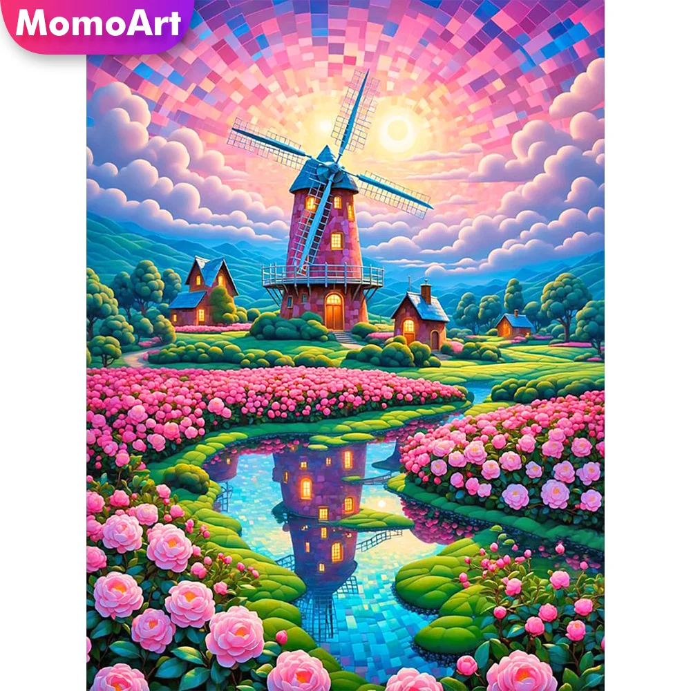 Набор для алмазной вышивки Momoart живопись дома пейзаж крестиком мозаика из роз