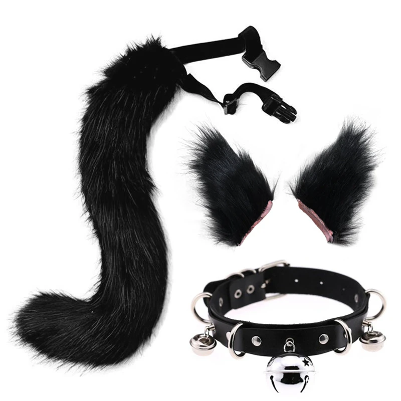 

Kids/Adult Wolf Fox Tail Clip Ears And Bell Neck Chocker Set For Halloween Party Cosplay Costume Accessories New