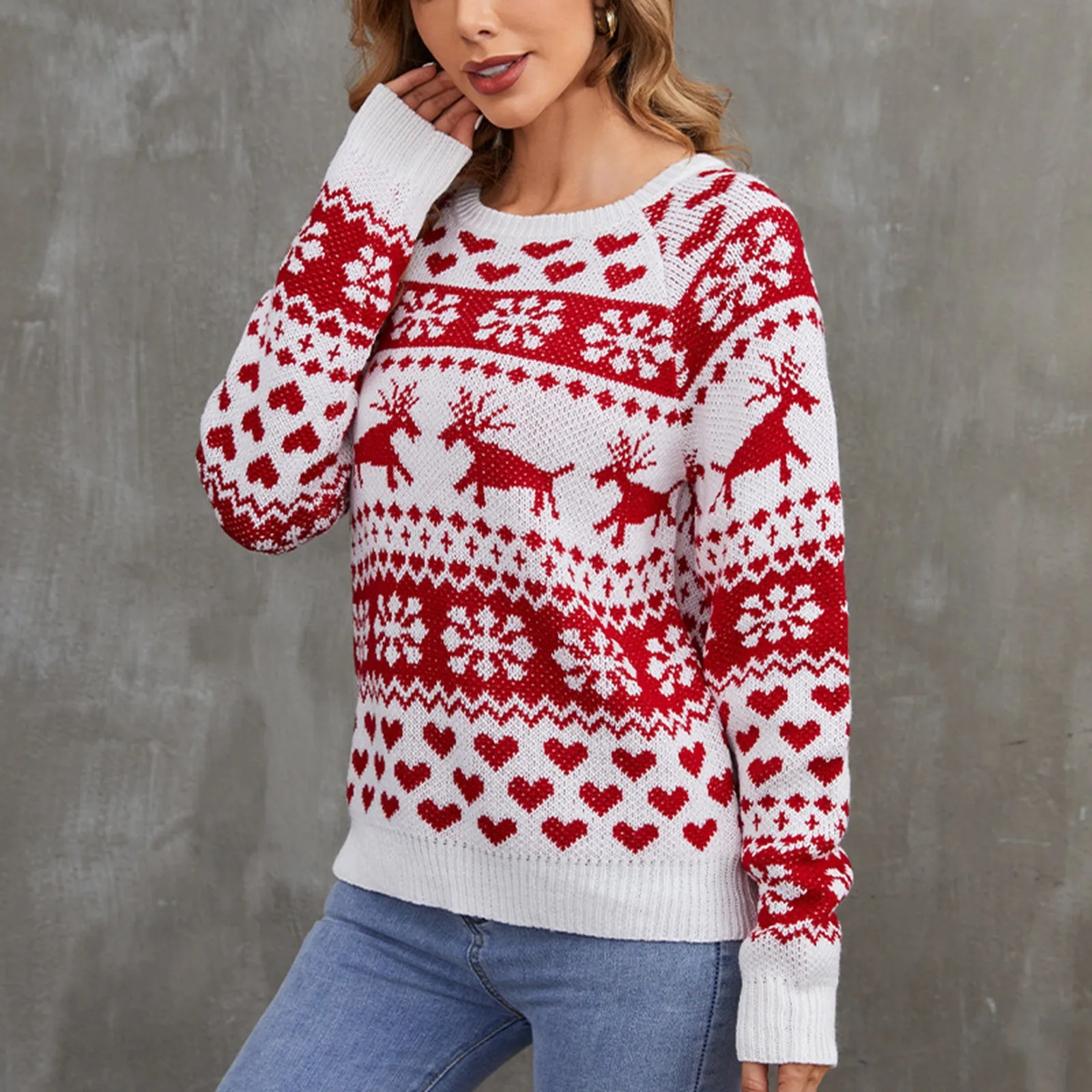 

2023 New Winter Christmas Sweater For Women Long Sleeve Round Neck Snowflake Elk Print Sweaters Jumper Autumn Pullover Clothes