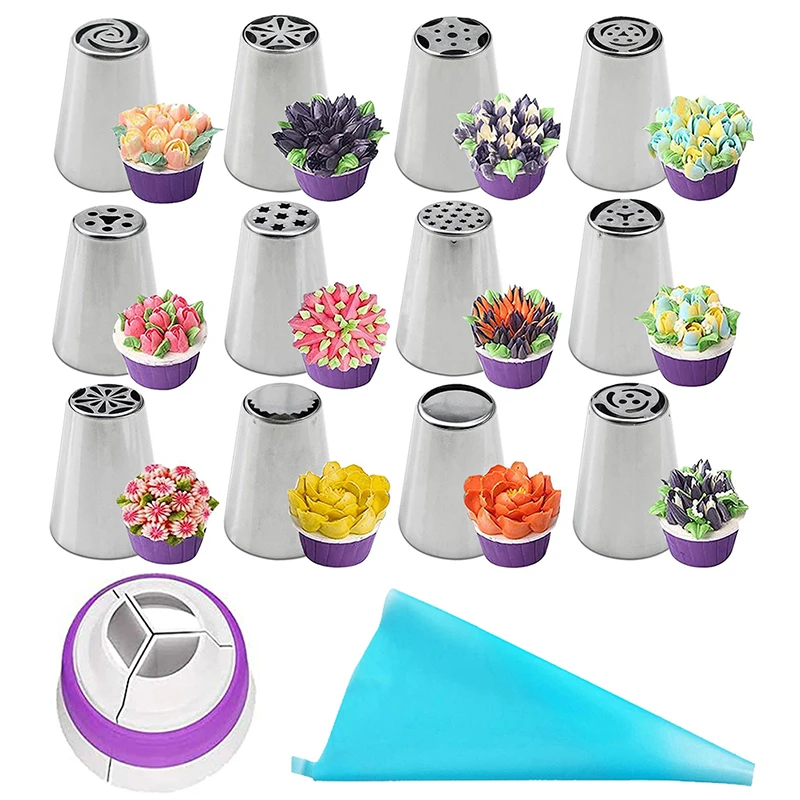 7/11PCS Stainless Steel Russian Tulip Icing Piping Cake Nozzles DIY Cupcake Baking Tools Cream Pastry Decorating Tips Set