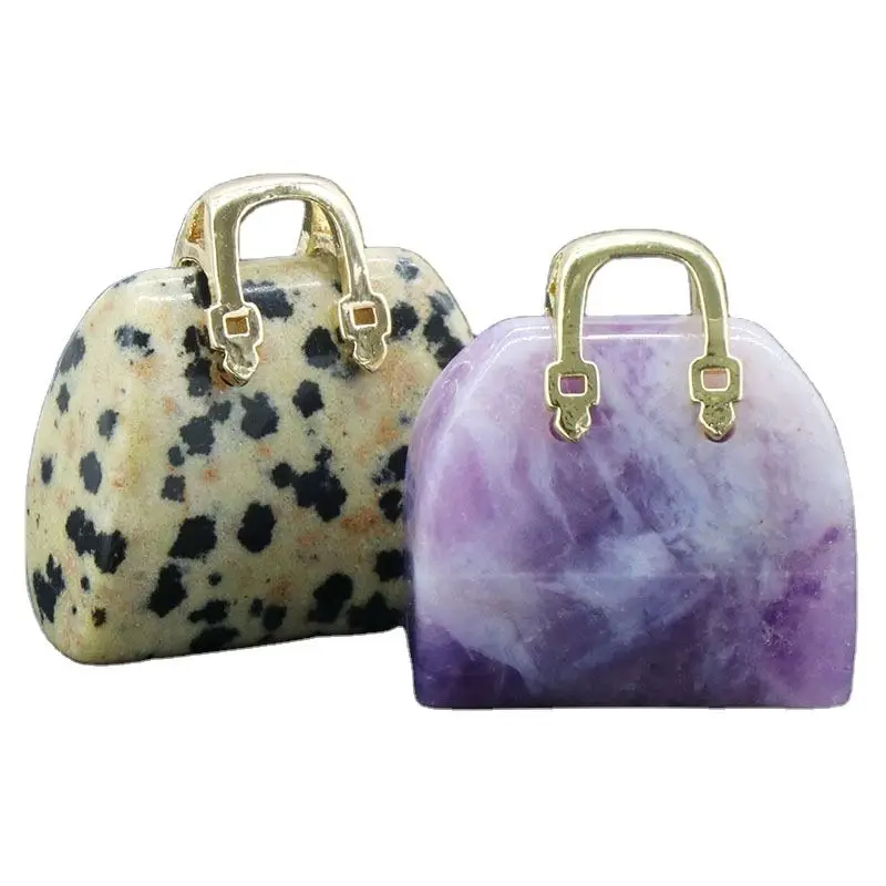 

Rose Quartz Crystal Bag Purse Carving Birth Stone Mini Stone Handbag Charm Amethyst Pendant Necklace Pocket Stone