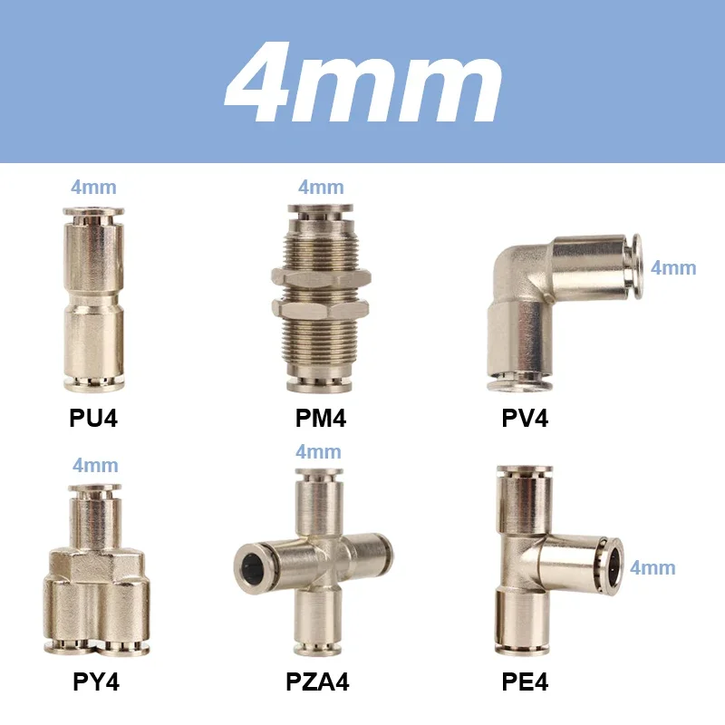 

Латунные никелированные фитинги высокого давления для пневматических воздушных шлангов, фитинг, соединитель для труб, шланг PU/PY/PE/PV/PM/PZA 4, 6, 8, 10, 12 мм