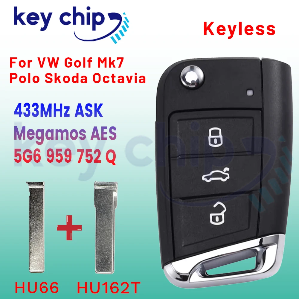 Фото Бесключевой выкидной ключ для VW Golf Mk7, Skoda Octavia 5G6 959 752 Q, Polo MQB №1