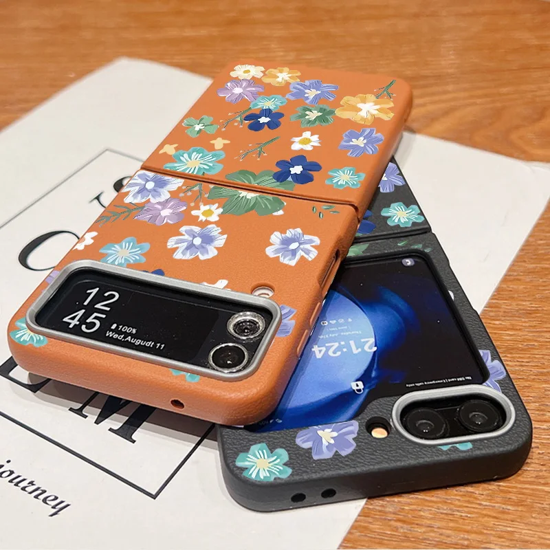 Для Samsung Galaxy Z Flip 6 5 4 3 чехол с мультяшной цветочной текстурой кожи силиконовый
