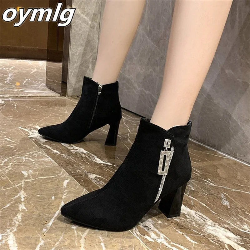 

2022 new short boots women's autumn and winter thick heel women's boots high heels middle heel fashion boots bare boots