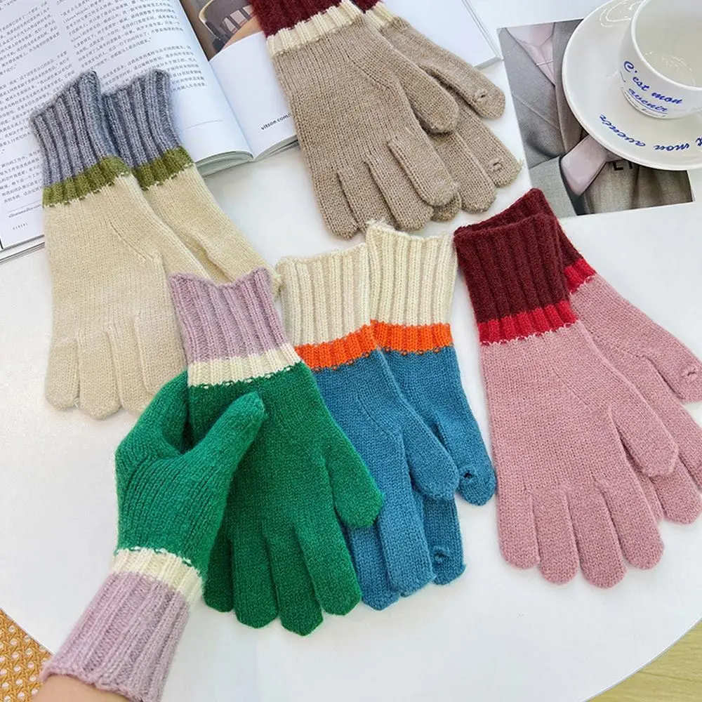 

Winter Knitted Gloves Women Patchwork Warm Wrist Gloves Warm Mittens Touchscreen Gloves Female Smartphones Driving Glove