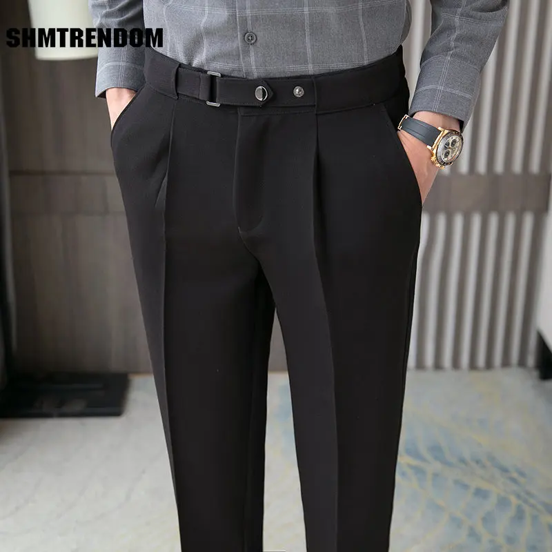 

2023 Man Slim Suit Pants Casual Business Trousers Fashion Men Formal Wedding Dress Pants Street Wear Male Clothing Black Gray