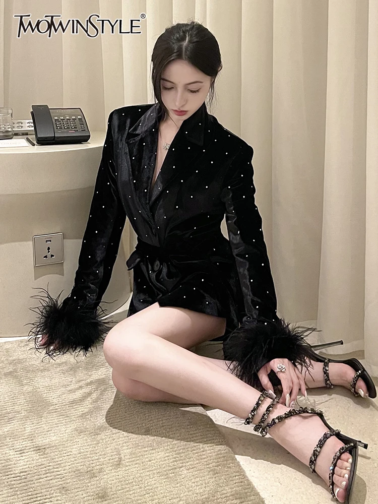 

Женское повседневное пальто в горошек TWOTWIN, облегающее пальто составного кроя с отложным воротником и длинным рукавом, с поясом, осень 2022