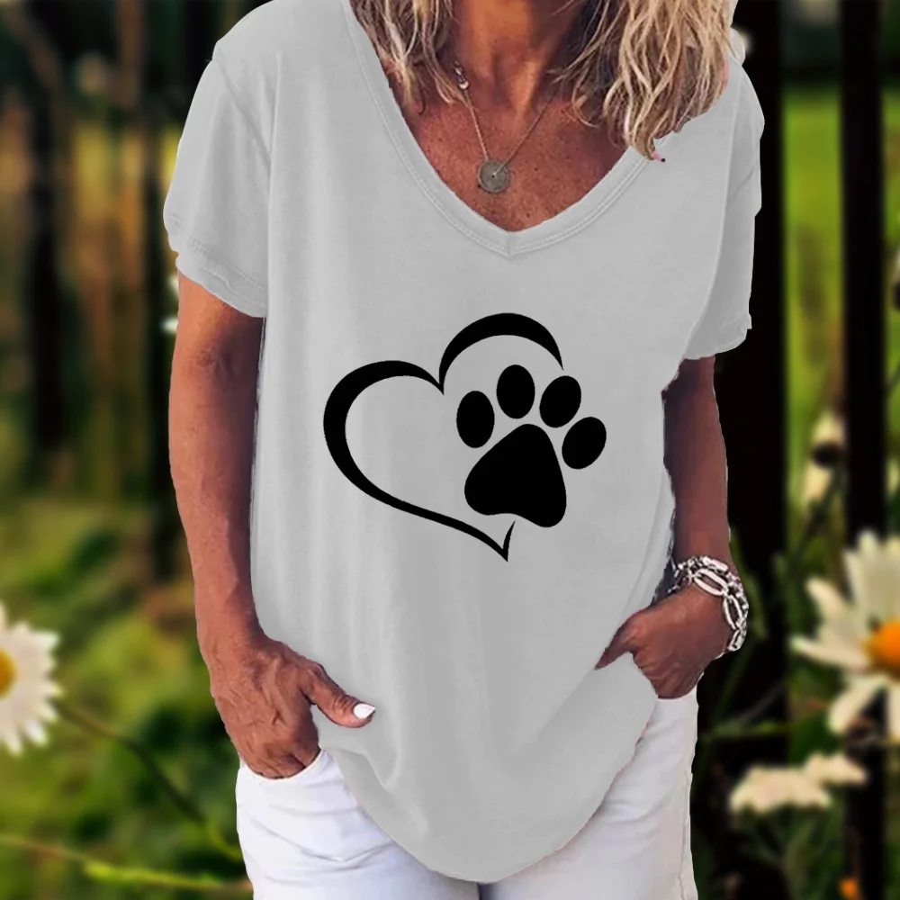 

Fashion T-shirts For Women Summer Y2k Clothes 2023 Kawaii 3d Cat Paw Printed V-neck Tops Tees Casual Women's Oversize T-shirt