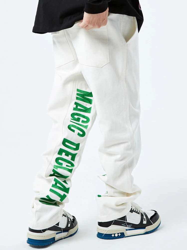 Four Seasons Men Jeans Fashion Letter Embroidered Casual Pants American Men Ins Street Hip Hop Trend Loose Straight Pants JEANS