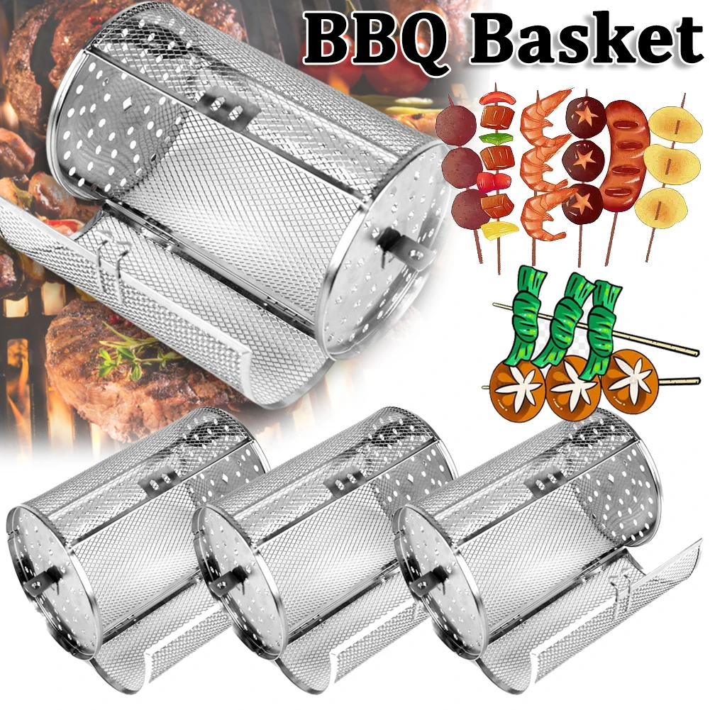 

Barbecue Gadgets Stainless Basket Basket Grill Grilling Cage For Round Portable Steel Picnic Outdoor Heat-resistant Camping