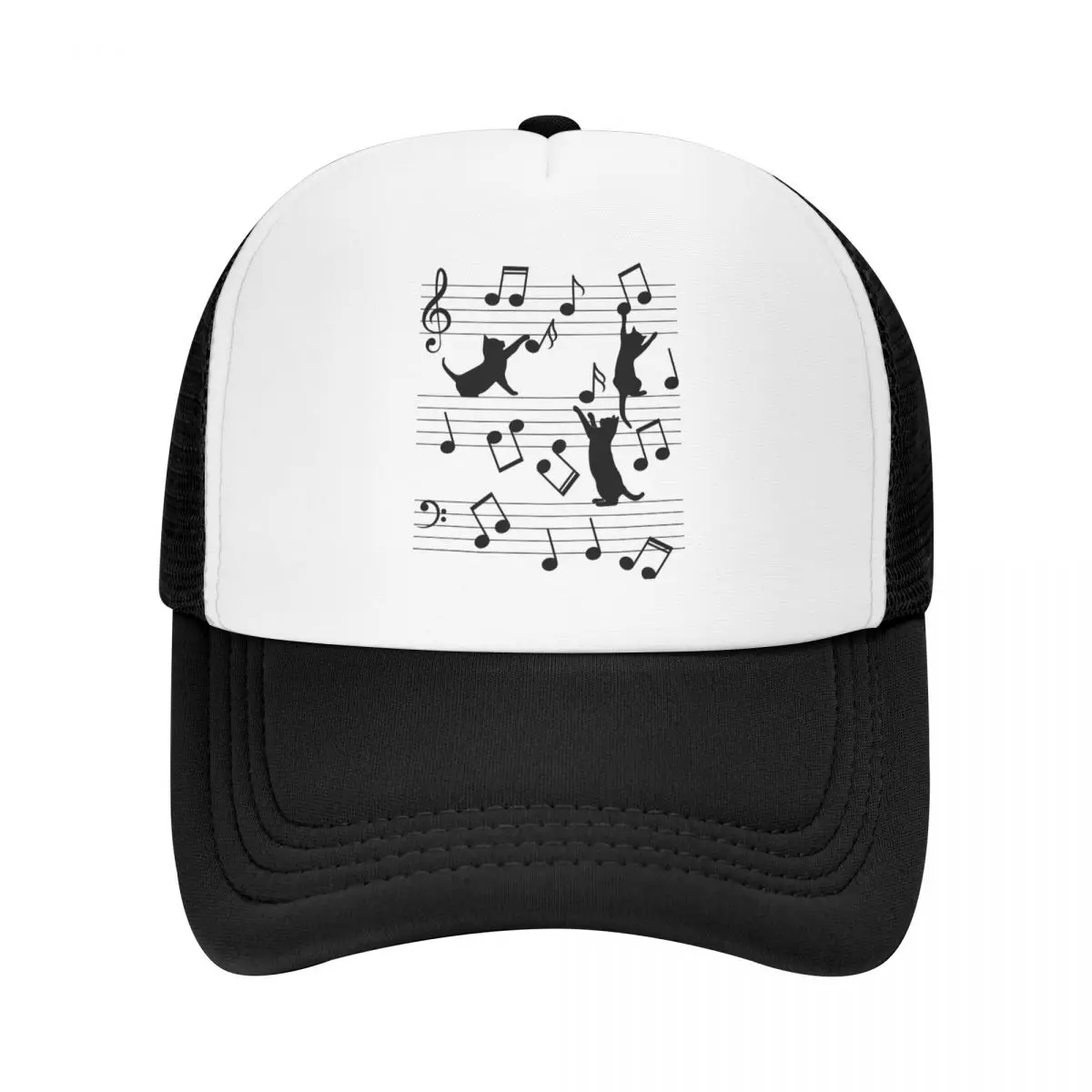 

Classic Funny Cats Playing Music Note Trucker Hat Women Men Custom Adjustable Unisex Baseball Cap Outdoor Snapback Caps
