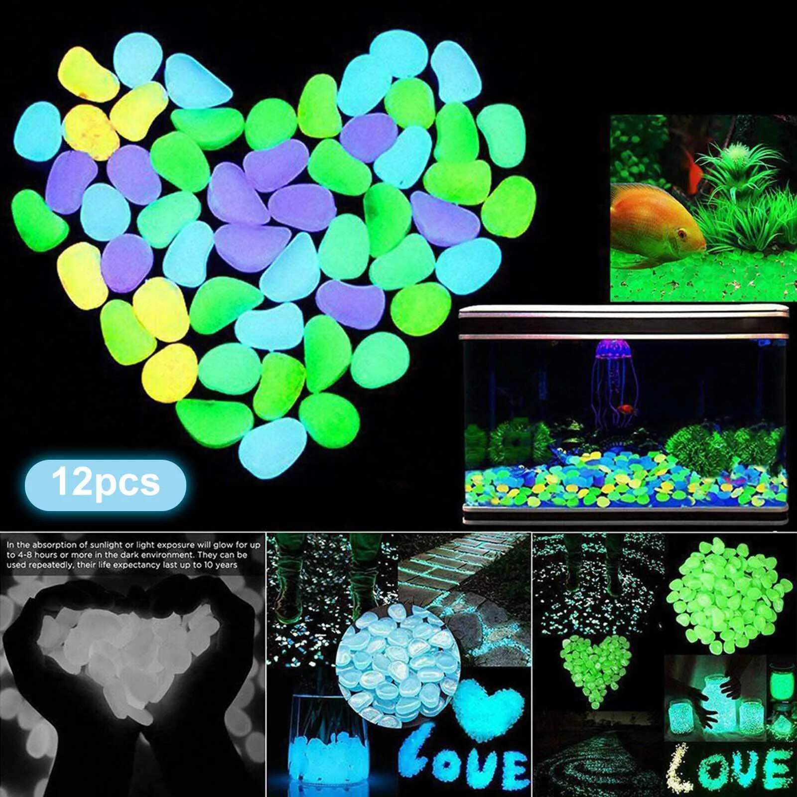 

Garden Pebbles Glow Stones Rocks Luminous Pebbles For Walkways Outdoor Decor 12p Outdoor Yard Decor Luminous Gravel Aquarium Hot