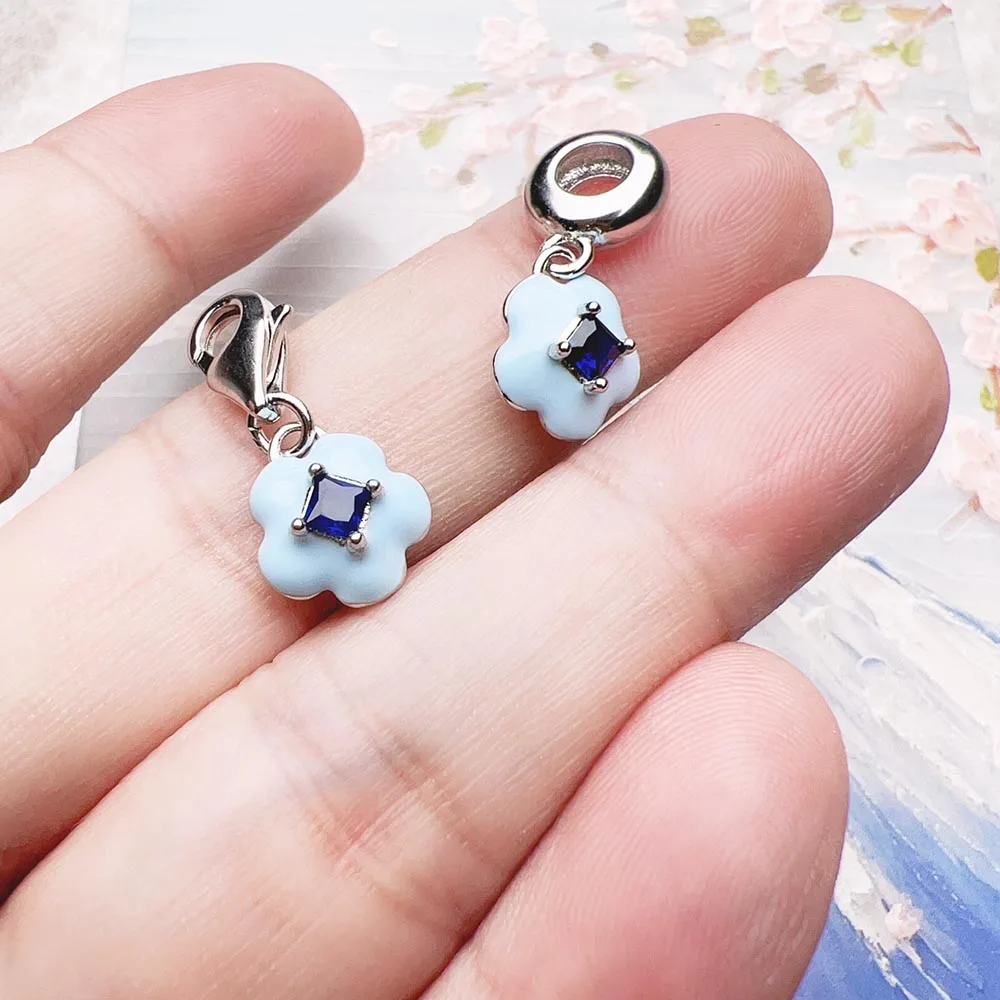 Женский кулон в виде синего цветка из серебра 925 пробы