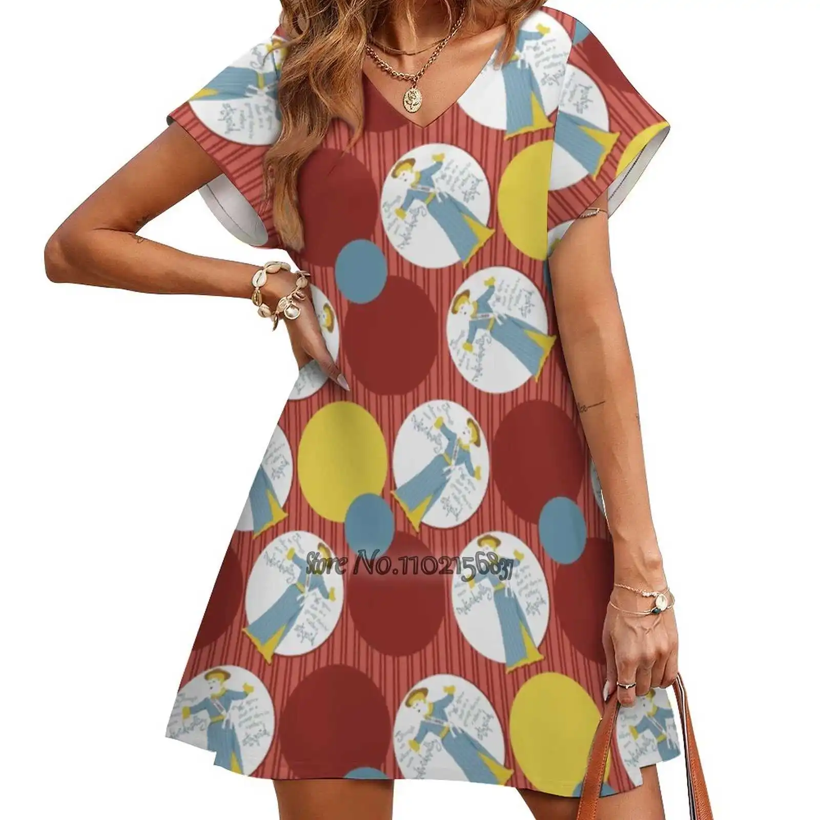 

Уличное платье с коротким рукавом и V-образным вырезом, 5Xl