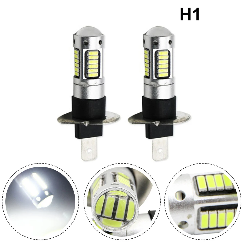 

2Pcs H1 LED Fog Light Bulbs Kit 6000K White LED Fog Driving Bulb Conversion Kit Ultra-Bright DC 12V To 24V LED Chip High Power
