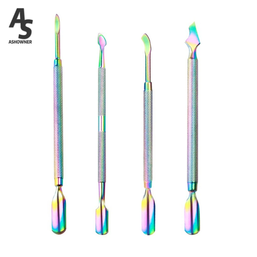 

1pcs Nail Cuticle Pusher Tools Nails Art UV Gel Polish Remove Double Head Non-Slip Stainless Steel Groove Clean Manicure Tool