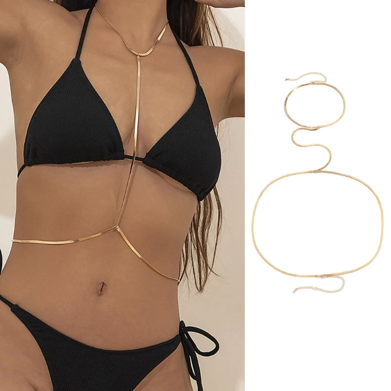 

Золотая цепочка для груди, ожерелье, ювелирные изделия для тела, летняя цепочка для тела Бикини, металлическая цепочка для женской вечеринк...