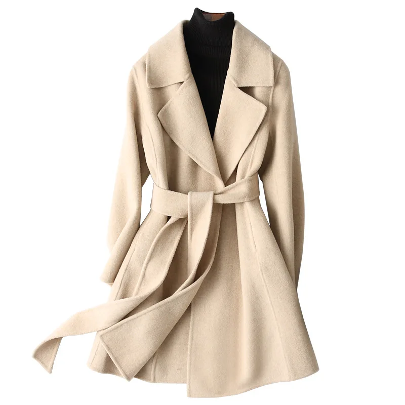 2023 New Korean Winter Long Coat Solid Women's Wool Cashmere Women's Tunic Loose Double sided Wool Top High end Woolen Coat