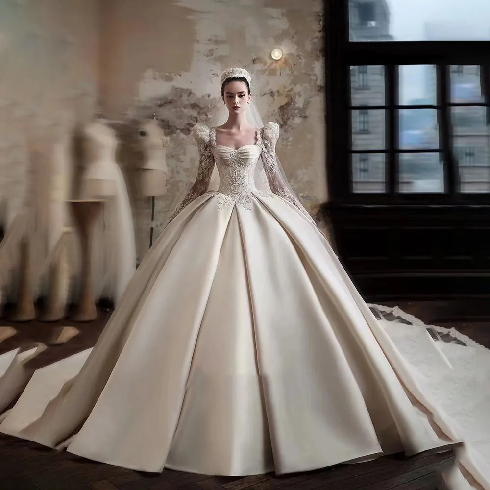 Роскошное бальное платье свадебное 2024 Кружевная аппликация квадратная