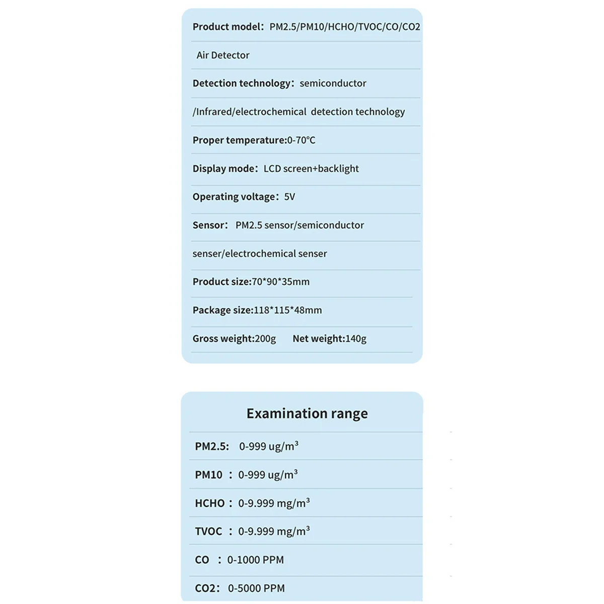 6 в 1 PM2.5 PM10 HCHO TVOC CO CO2 детектор качества воздуха тестер для дома и офиса белый