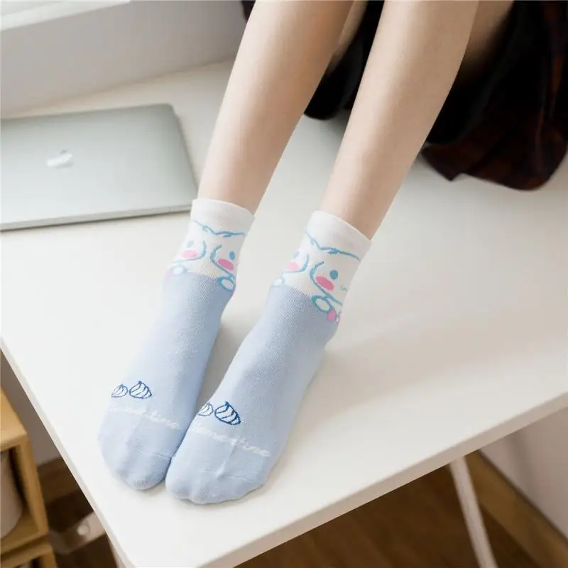 Kuromi Cinnamoroll My Melody Kawaii Girl Wowen Comfort Socks Anime Cartoon Student White Gift