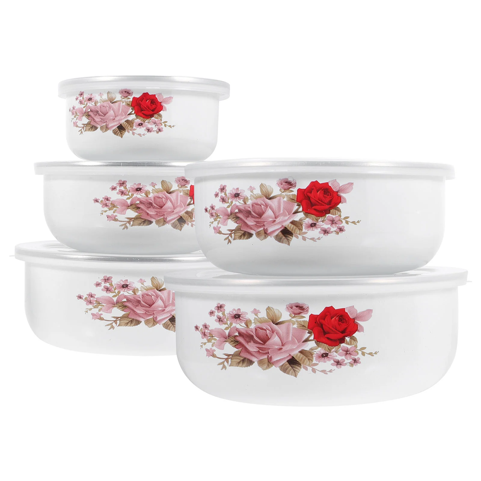 

5 Pcs Enamel Covered Bowl Soup Serving Salad Containers Deepen Egg Mixing Food Bowls Noodle Child Lids Kitchen products