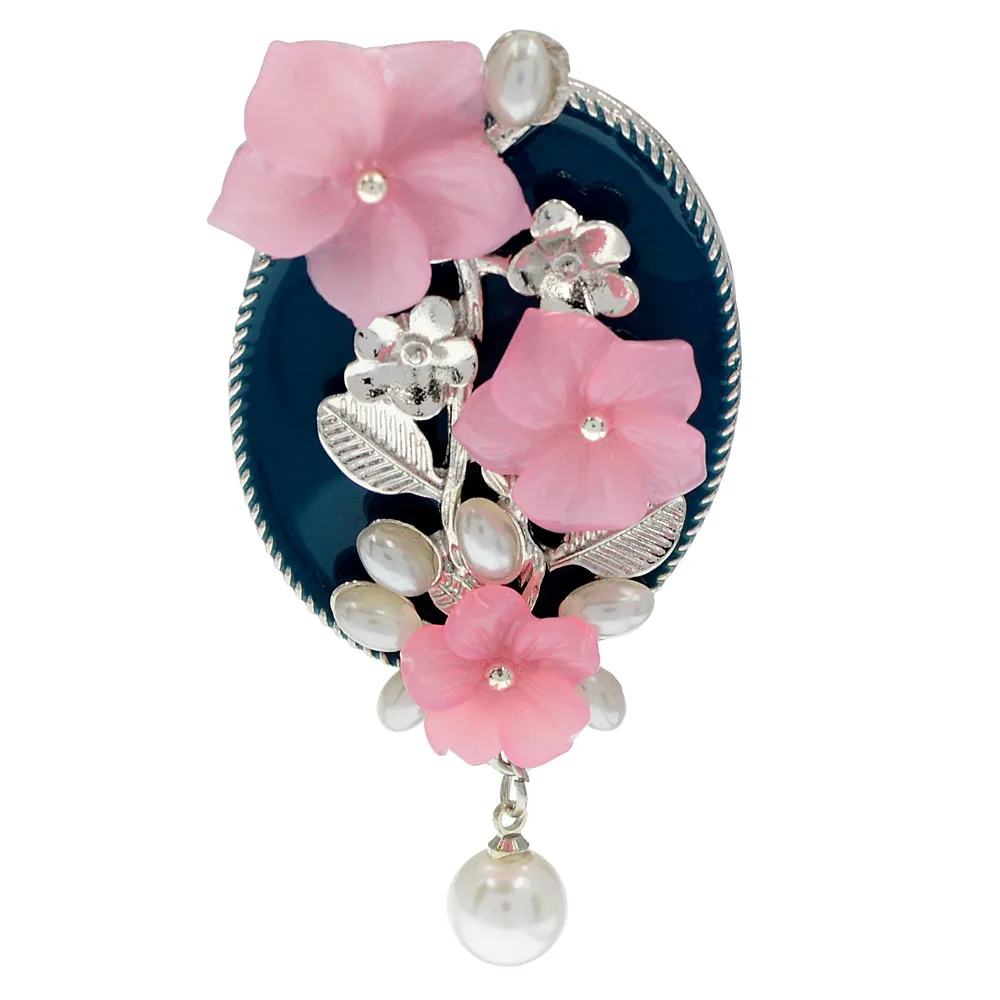 

CINDY XIANG New Arrival Resin Flower Simulation Pearls Brooches for Women Antique Silver Vintage Round Shaped Drop Pins