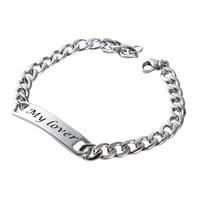 customized fashion words bar chain bracelet for men stainless steel adjustable engraving name bangle party jewelry