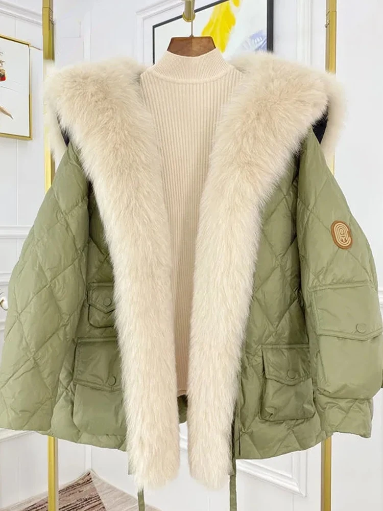 

Sister Fara Navy Collar Long Fur Collar Parker Down Jacket Winter Jacket Women 2022 Women White Duck Down Warm Cotton Parka Coat