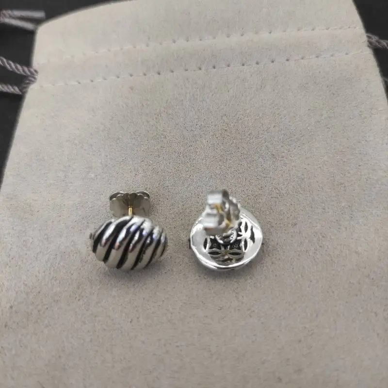 

DAVID ManYu American Luxury Brand Jewellery Higher Quality 925 Silver Button pattern spiral stud earrings
