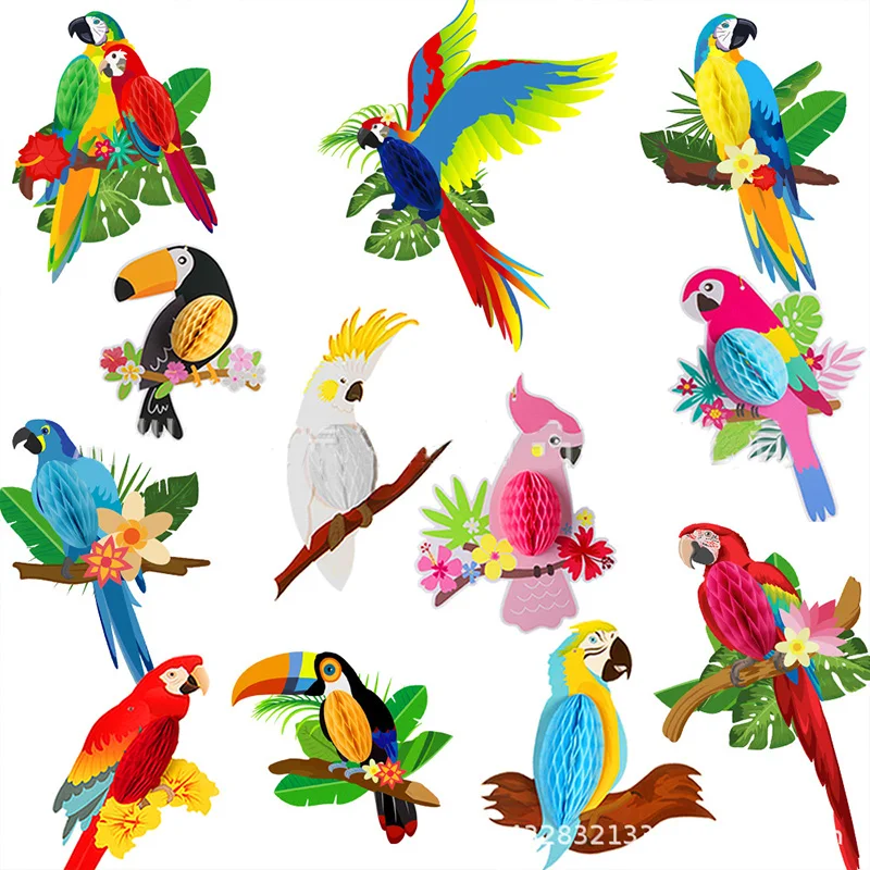 

Подвесные бумажные праздничные украшения, 6 шт., яркие сотовые попугаи для Гавайского Пляжа, бассейна, тропического лета, фотообои